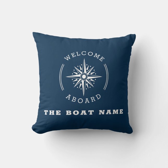 navy blue nautical compass boat ship throw pillow (Front)