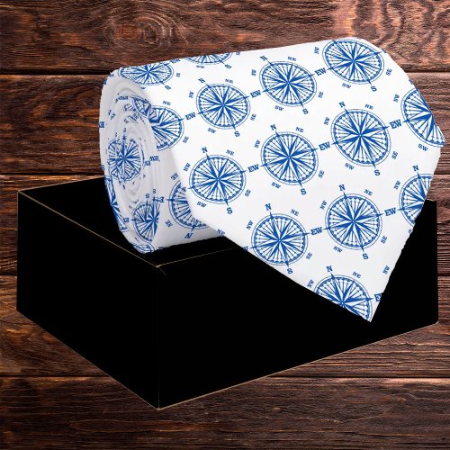 Navy Blue Nautical Compass Neck Tie