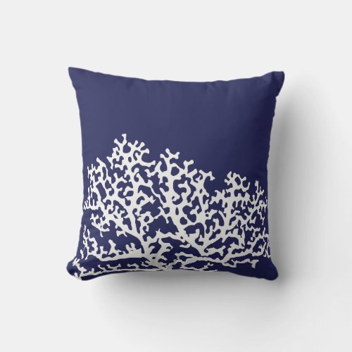 Navy Blue Nautical Coral Throw Pillow