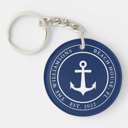 Navy Blue Nautical Custom Name Anchor Keychain