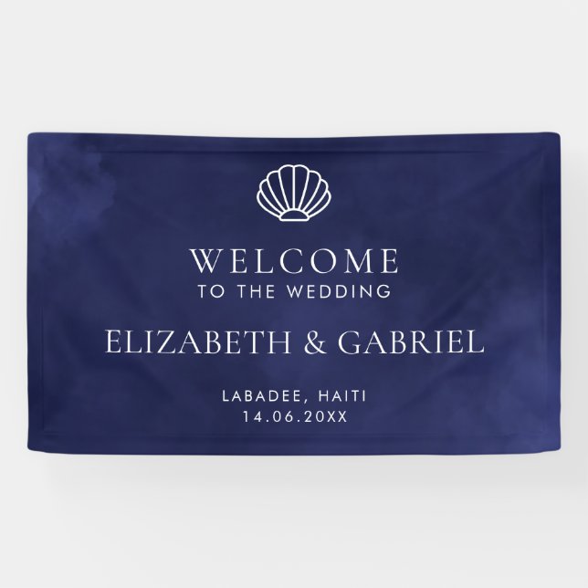 Navy Blue Nautical Destination Wedding Welcome Sig Banner (Horizontal)