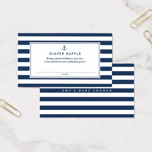 Navy Blue Nautical Diaper Raffle Baby Shower Game Business Card