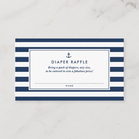 Navy Blue Nautical Diaper Raffle Baby Shower Game Enclosure Card