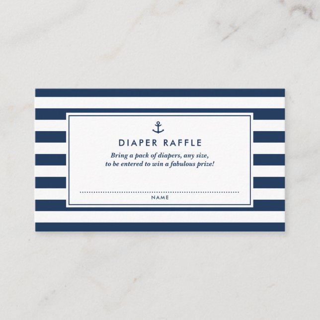Navy Blue Nautical Diaper Raffle Baby Shower Game Enclosure Card (Front)