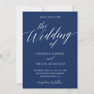 Navy Blue Nautical Elegant Calligraphy Wedding  In Invitation