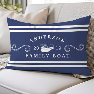 Navy Blue Nautical Family Boat Boating Captain Lumbar Pillow