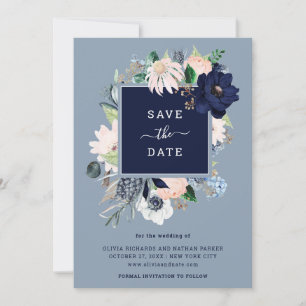 Navy Blue Nautical Floral Save The Date