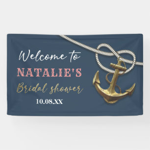Navy Blue Nautical Gold Anchor Rope Bridal Shower Banner