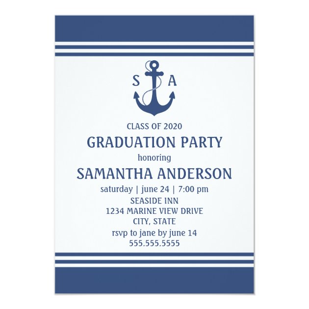 Navy Blue Nautical Graduation Party Invitations
