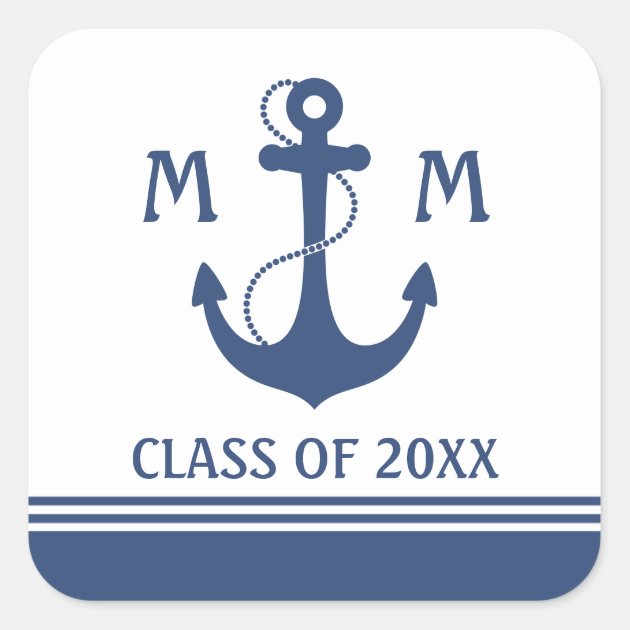Navy Blue Nautical Graduation Square Sticker