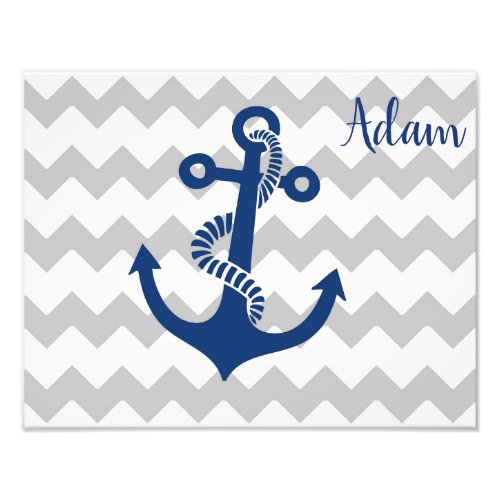 Navy Blue Nautical Gray Chevron Boy Anchor Wall Photo Print