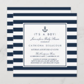 Navy Blue Nautical It's a Boy Baby Shower Invitation (Front/Back)