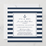 Navy Blue Nautical It's a Boy Baby Shower Invitation