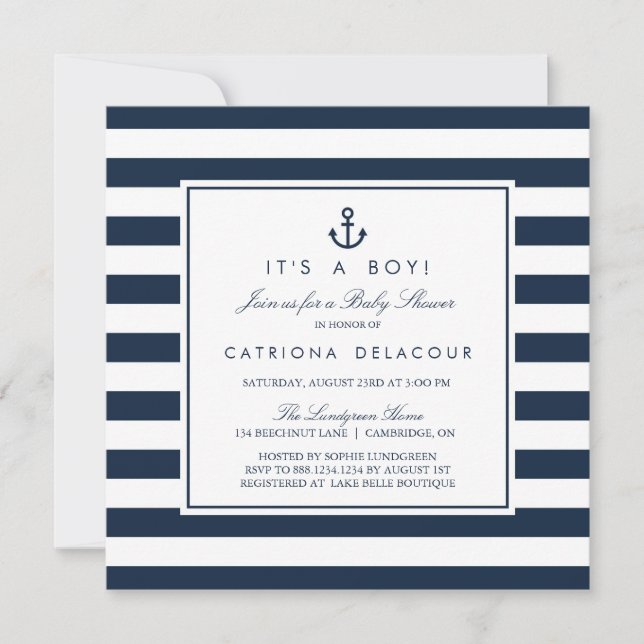 Navy Blue Nautical It's a Boy Baby Shower Invitation (Front)
