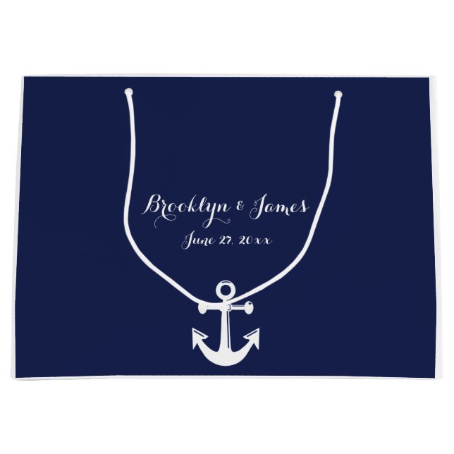Navy Blue Nautical Large Gift Bags For Wedding (Front)