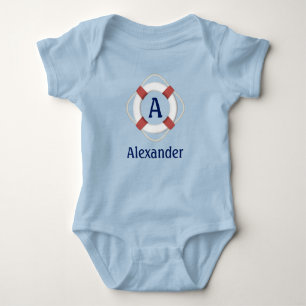 Navy Blue Nautical Lifesaver Monogram Baby Bodysuit