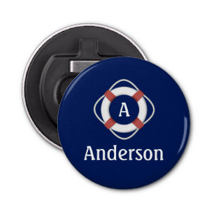 Navy Blue Nautical Lifesaver Monogram Bottle Opener