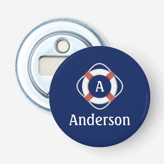 Navy Blue Nautical Lifesaver Monogram Bottle Opener (Front)