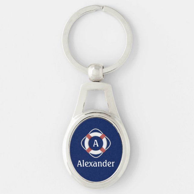 Navy Blue Nautical Lifesaver Monogram Keychain (Front)