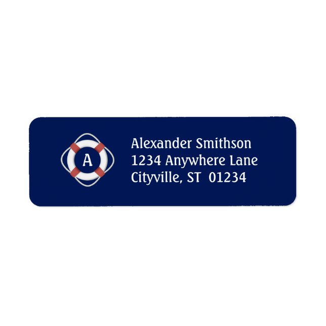 Navy Blue Nautical Lifesaver Monogram Label (Front)