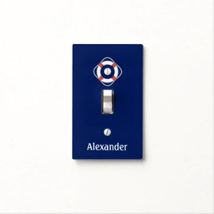 Navy Blue Nautical Lifesaver Monogram Light Switch Cover