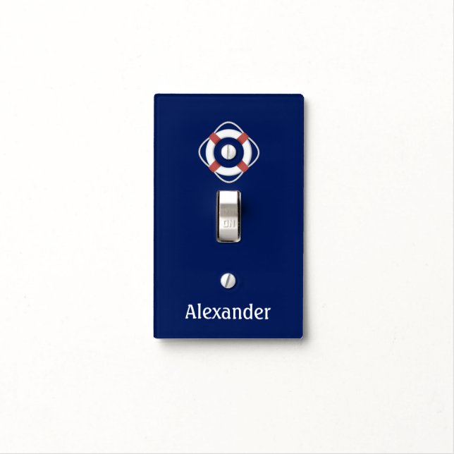 Navy Blue Nautical Lifesaver Monogram Light Switch Cover (In Situ)