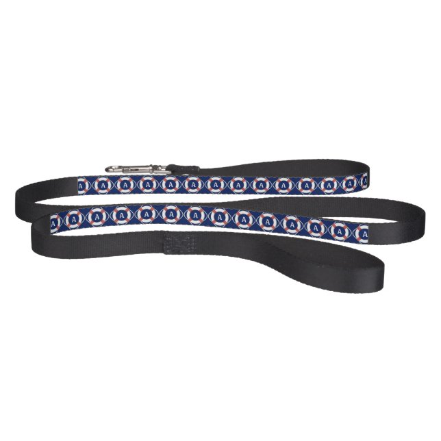 Navy Blue Nautical Lifesaver Monogram Pet Leash (Full)