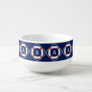 Navy Blue Nautical Lifesaver Monogram Soup Mug