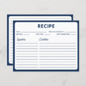 Navy Blue Nautical Modern Typography Recipe Card (Front/Back)