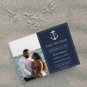 Navy Blue Nautical Monogram Photo Save the Date