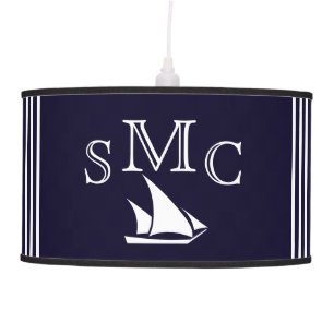 Navy Blue Nautical Monogram Sailboat Ceiling Lamp