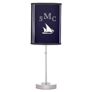 Navy Blue Nautical Monogram Sailboat Table Lamp