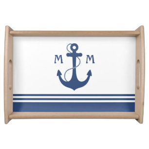 Navy Blue Nautical Monogram Serving Tray