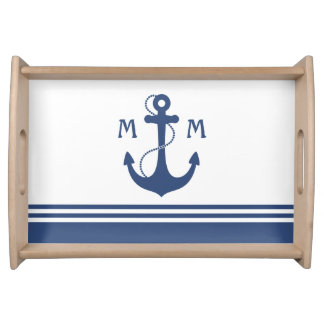 Navy Blue Nautical Monogram Serving Tray