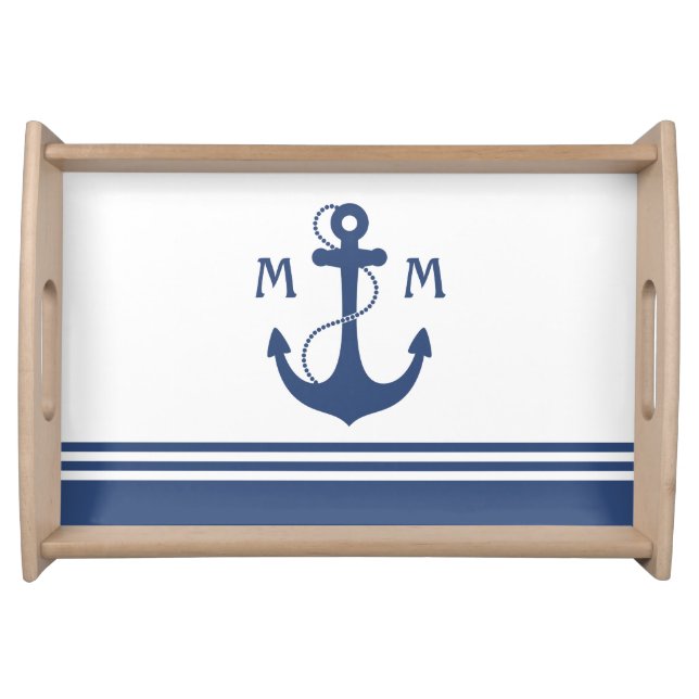 Navy Blue Nautical Monogram Serving Tray (Front)