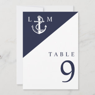 Navy Blue Nautical Monogram Wedding Table Number