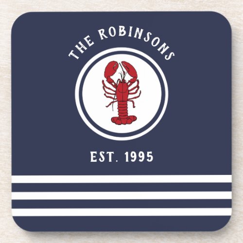 Navy Blue Nautical Ocean Lobster Beverage Coaster