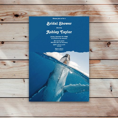 Navy Blue Nautical Ocean Whale Beach Bridal Shower Invitation