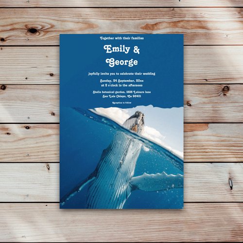 Navy Blue Nautical Ocean Whale Boho Beach Wedding Invitation
