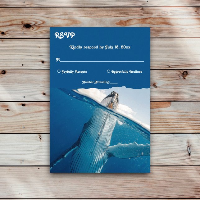 Navy Blue Nautical Ocean Whale Boho Beach Wedding RSVP Card (Creator Uploaded)