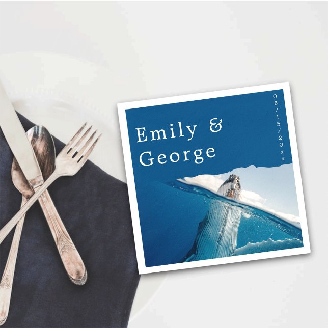 Navy Blue Nautical Ocean Whale Coastal Wedding Napkins (Creator Uploaded)
