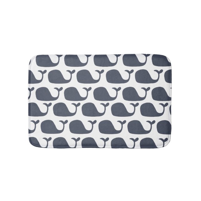 Navy Blue Nautical Ocean Whales Bathroom Mat (Front)