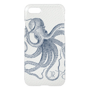 Navy-Blue Nautical Octopus Vintage Illustration iPhone SE/8/7 Case