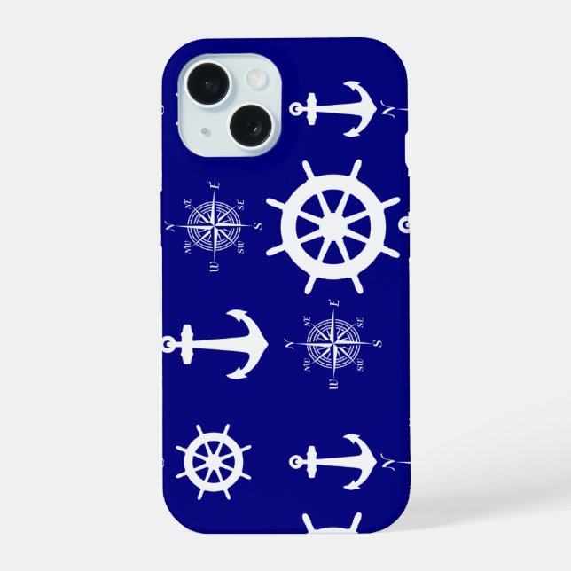 Navy Blue Nautical Pattern Iphone Case (Back)
