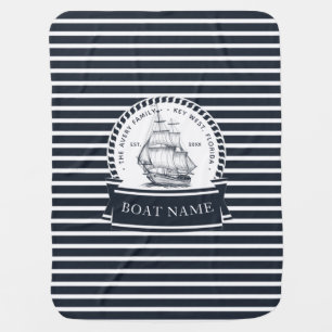 Navy Blue Nautical Personalized Baby Blanket