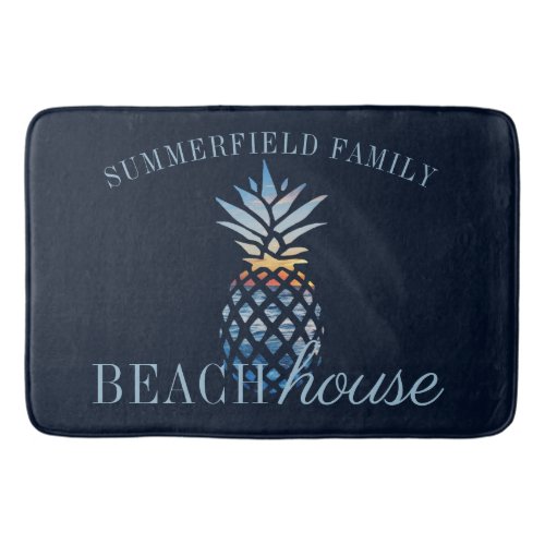 Navy Blue Nautical Personalized Beach House Family Bath Mat