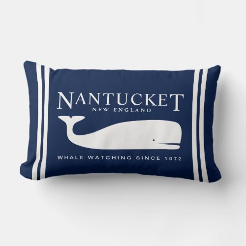 Navy Blue Nautical Pillow Nantucket Whale Label