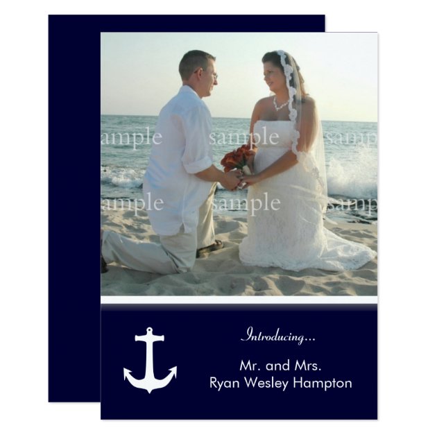 Navy Blue Nautical Post-Wedding Photo Invitations