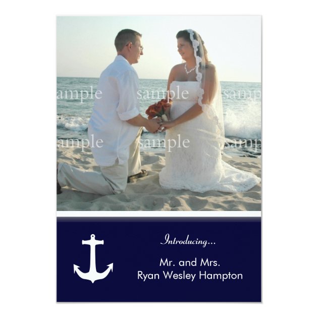 Navy Blue Nautical Post-Wedding Photo Invitations