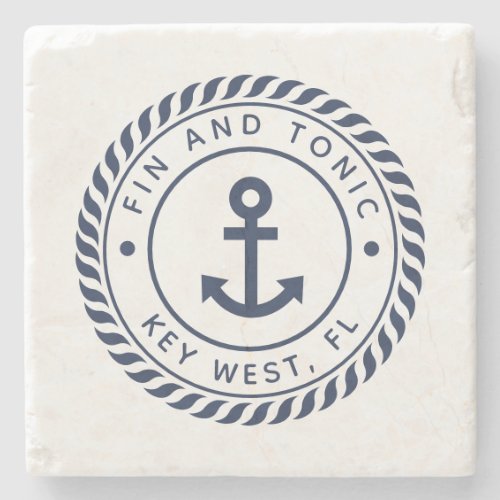 Navy Blue Nautical Rope  Anchor Boat Name Stone Coaster